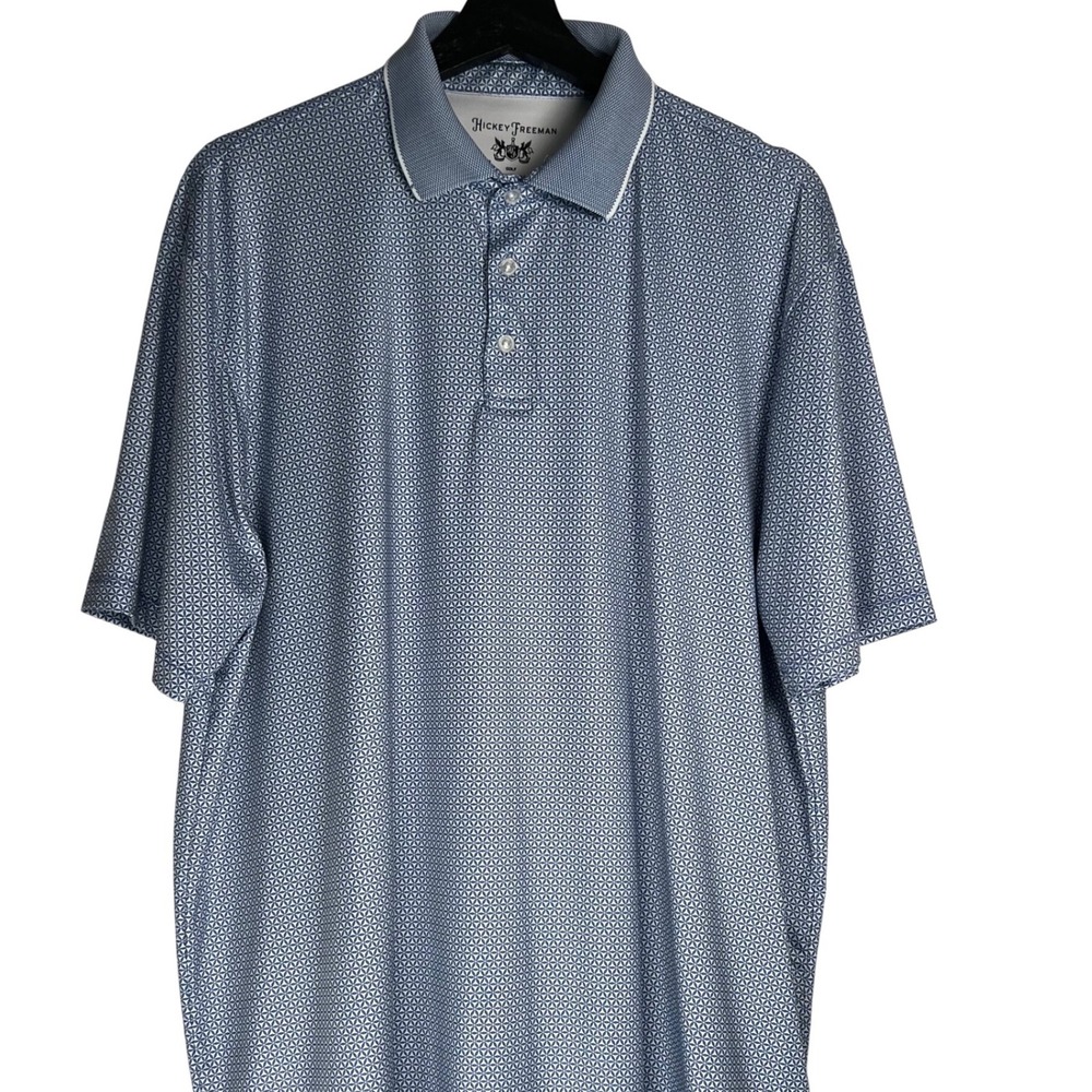 Hickey Freeman Golf Polo Shirt Mens XL Blue Geometric Print Stretch Performance